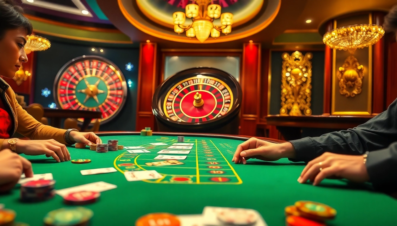 Exciting blackjack scene at 789BET casino with vibrant colors and engaged players.