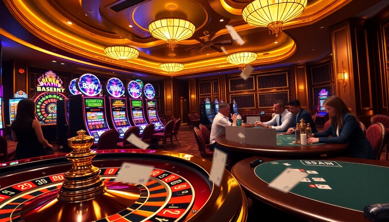 Experience the thrill of gambling at 8DAY with glamorous casino visuals featuring roulette and poker.