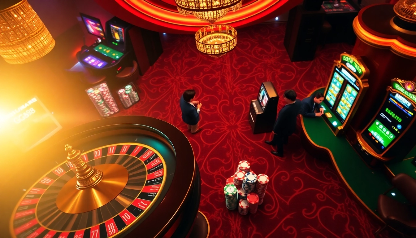 Experience the excitement of gaming at GG88 with vibrant roulette and poker tables.