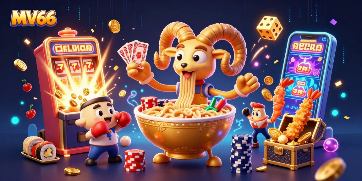 Experience thrilling gameplay with MV66's exciting characters in a vibrant casino scene.