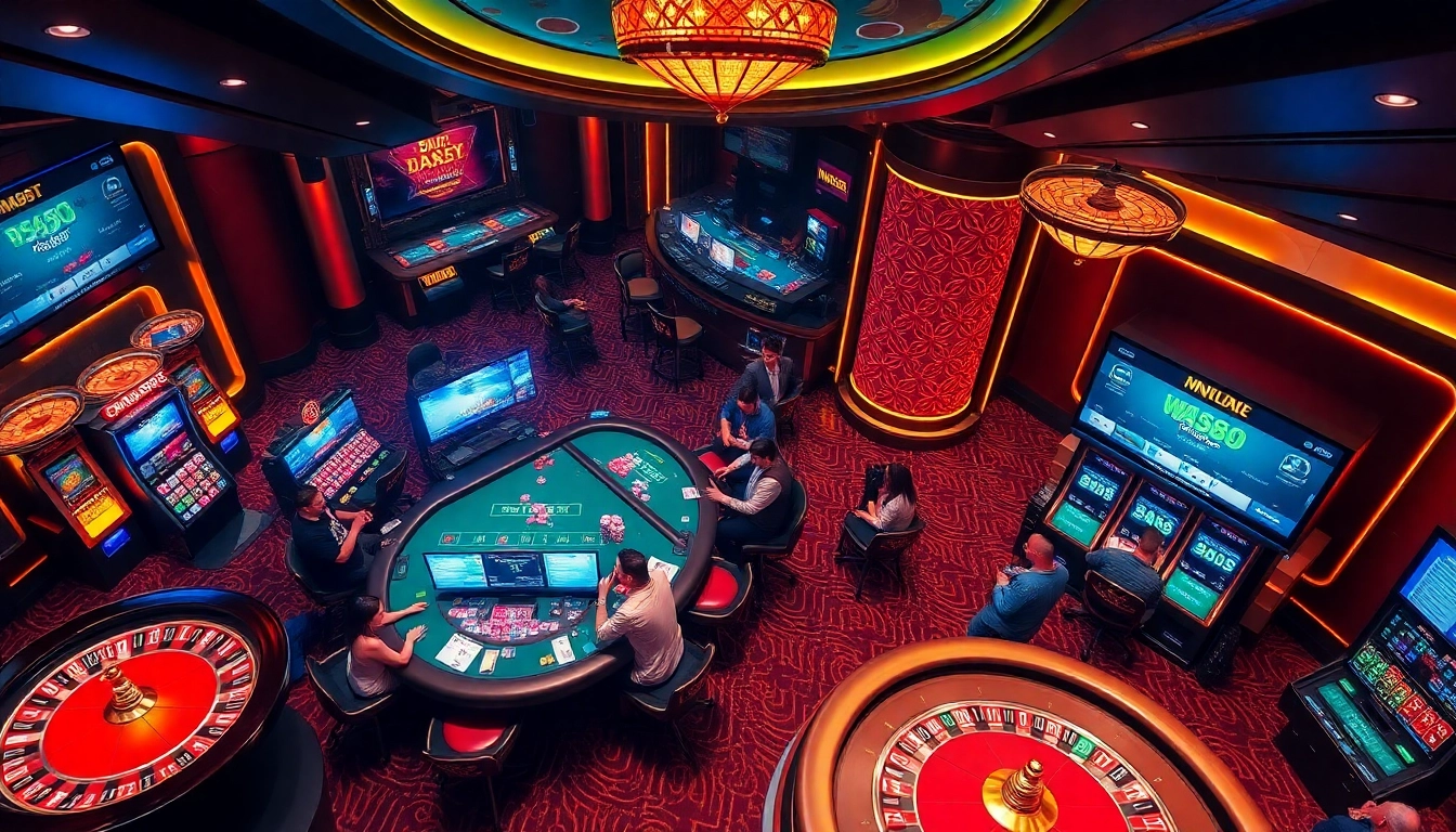 Exciting gaming scene at mm88 com with vibrant casino elements and engaging players.