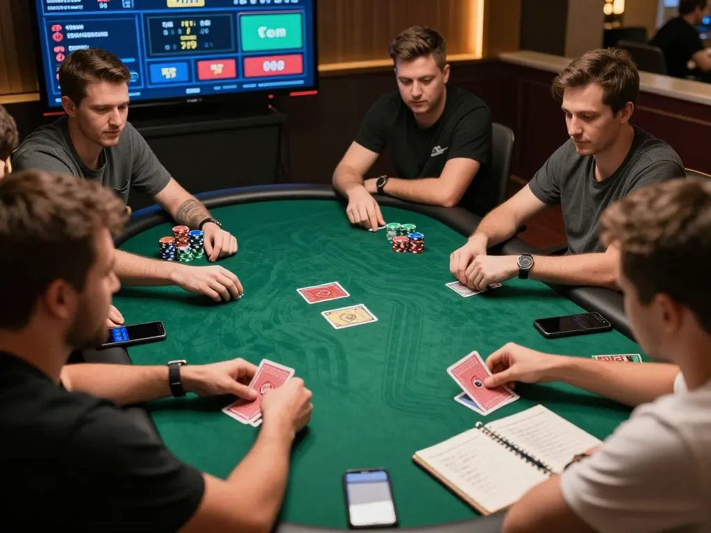 Players strategizing during an online poker game at xx88 platform, showcasing excitement and engagement.