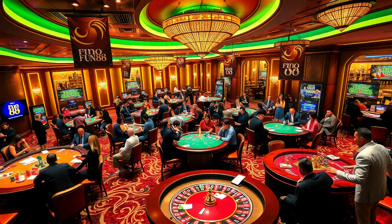 Players enjoying their time at Fun 88 casino tables filled with excitement and vibrant energy.