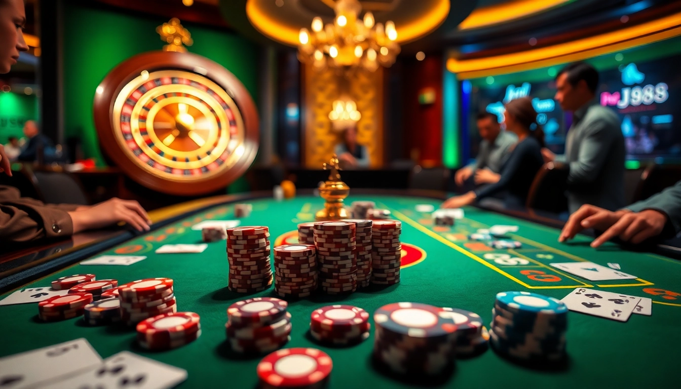Experience the thrill of j88 betting at a luxurious casino table with engaged players.