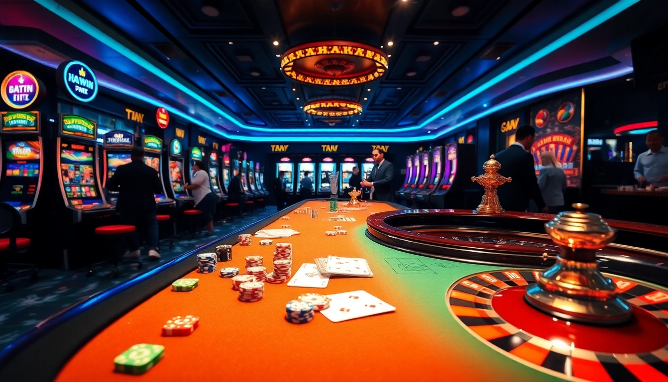 Experience the excitement of Haywin with players gaming at a vibrant casino table filled with chips and cards.