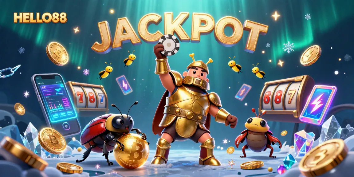Experience thrilling jackpots with HELLO88 in this vibrant 3D casino illustration.