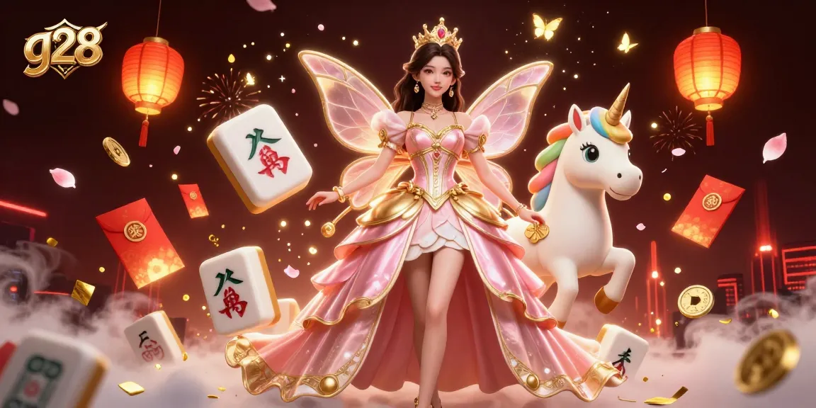 Experience thrilling g28 gameplay with a glamorous princess and lucky unicorn surrounded by festive casino elements.