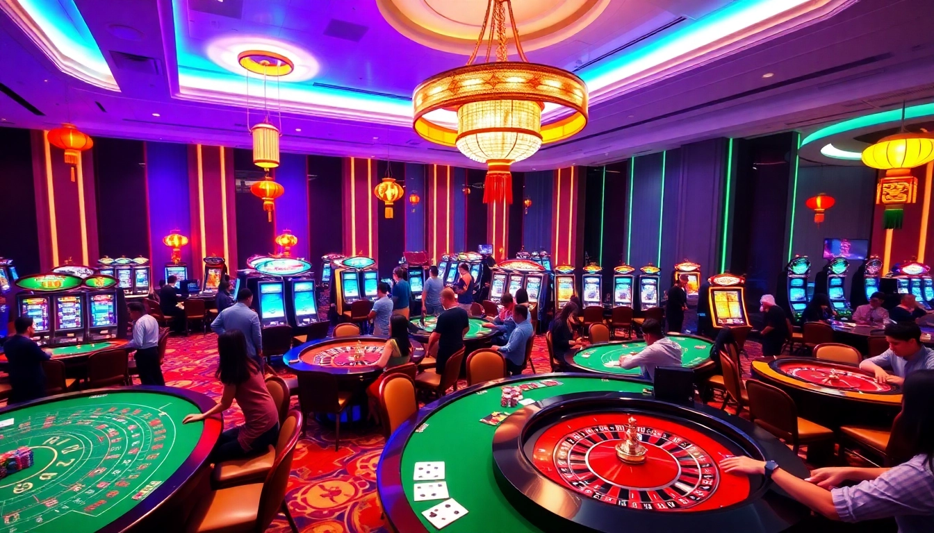 Players enjoying thrilling casino games at J88, showcasing excitement and festive atmosphere.