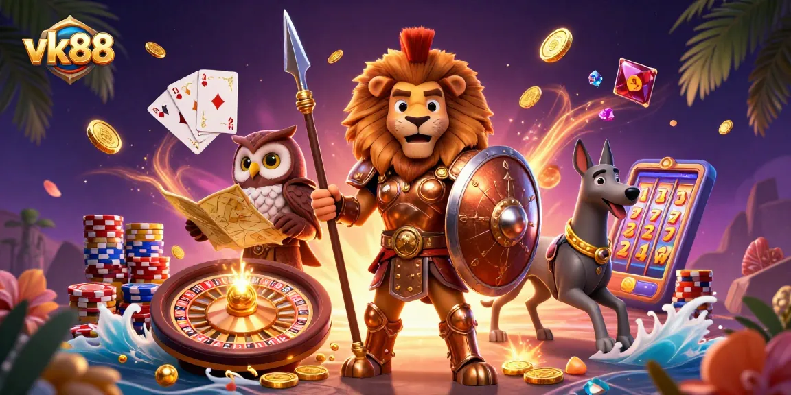 Engage with vk88's thrilling online casino experience amid cascading coins and vibrant game elements.