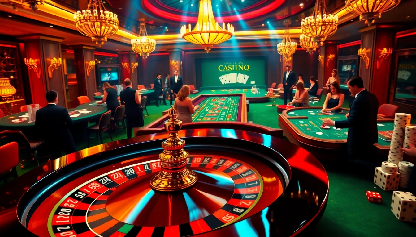 A thrilling casino scene with players at tables, showcasing the excitement linked to https://g28.store/ and elite gambling experiences.