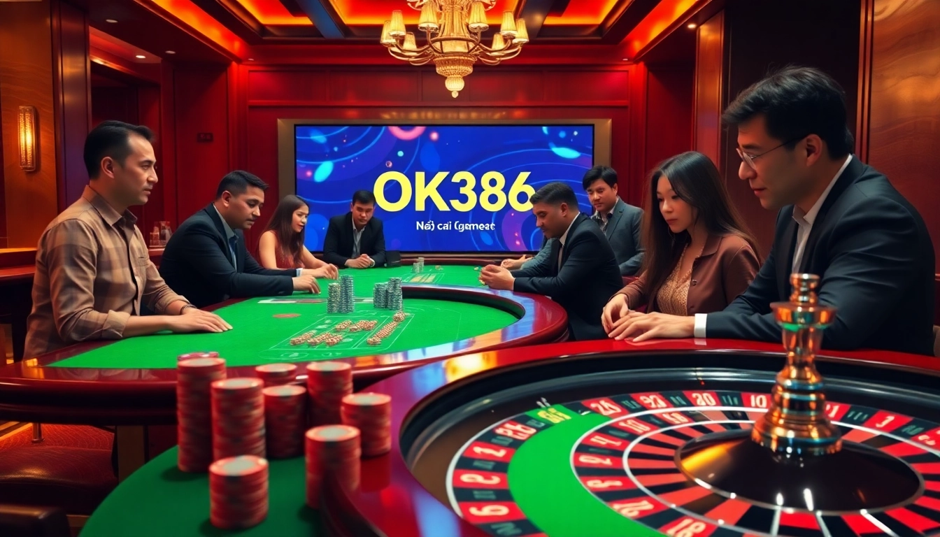 Experience the thrill of gambling at Nhà cái OK8386 with vibrant casino tables and digital excitement.