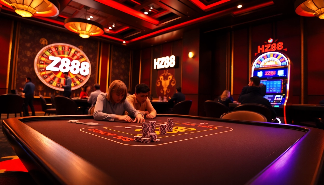 Experience thrilling moments at HZ88's luxury casino tables with lively games and dazzling displays.