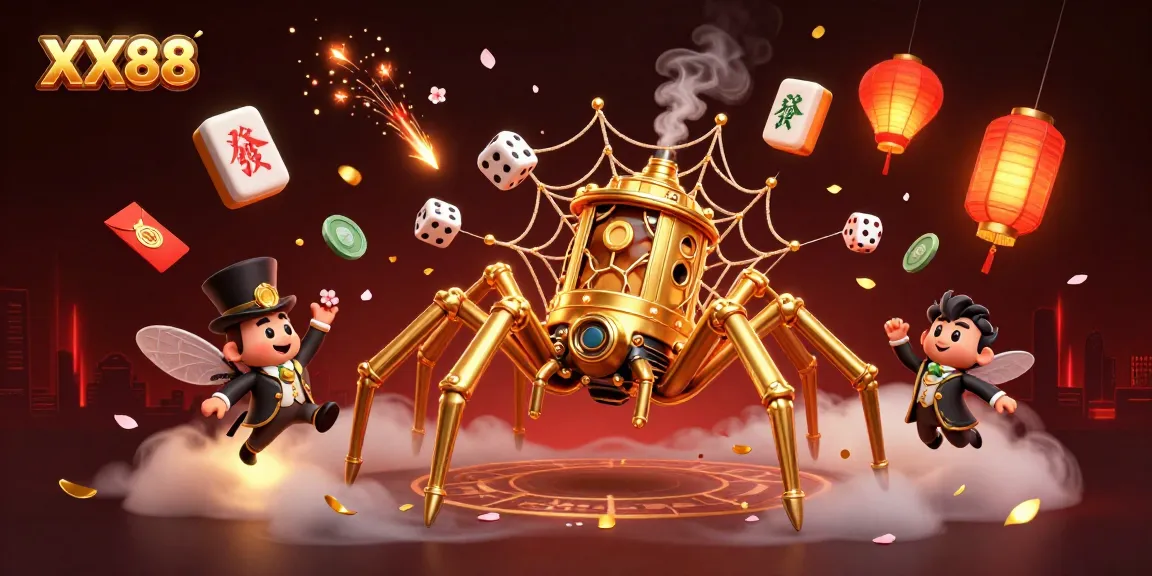 Engage with the thrilling world of XX88, featuring a steampunk spider and dice in a dynamic casino scene.