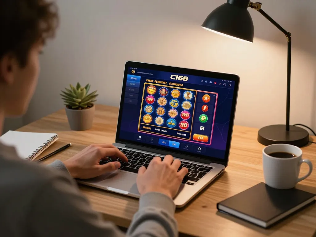 Player engaging in C168 mobile casino gaming at home, showcasing strategy and comfort