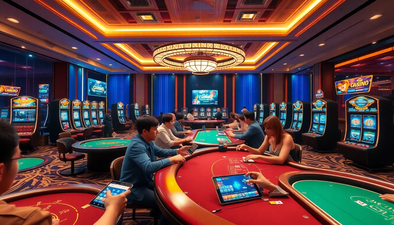 Exciting gaming scene at Nhà cái 69VN online casino, showcasing players enjoying various games.