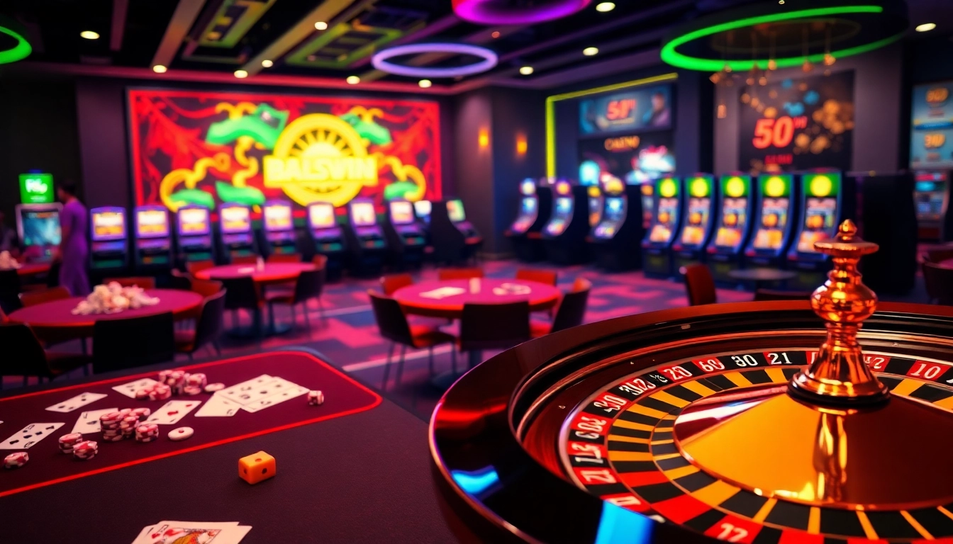 Experience thrilling gameplay at 56win with vibrant casino tables, slots, and poker chips.