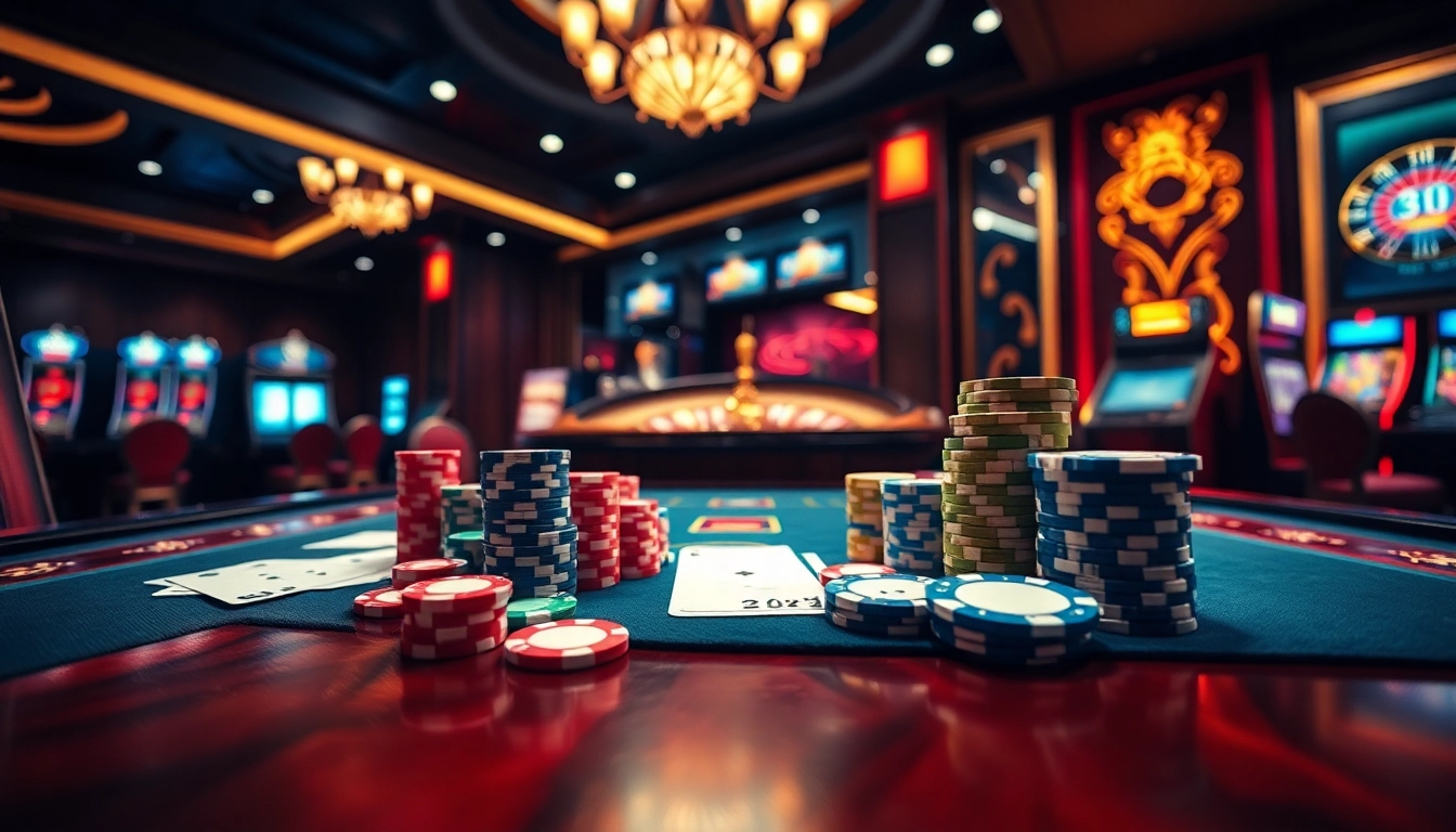 An engaging casino setup at https://88vv.help/ showcasing poker chips and a roulette wheel, inviting gamers to experience the thrill of gambling.