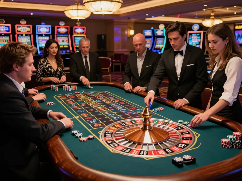Engaging gameplay at LC88 roulette table with players interacting and wagering in a vibrant casino.