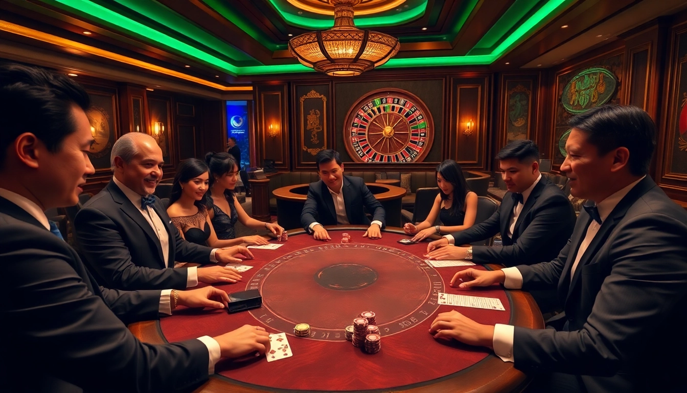 HB88 players enjoying a professional poker game in a luxurious casino setting.