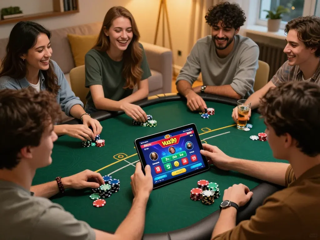 Engaging with the vua99 casino app during a friendly home gaming session.