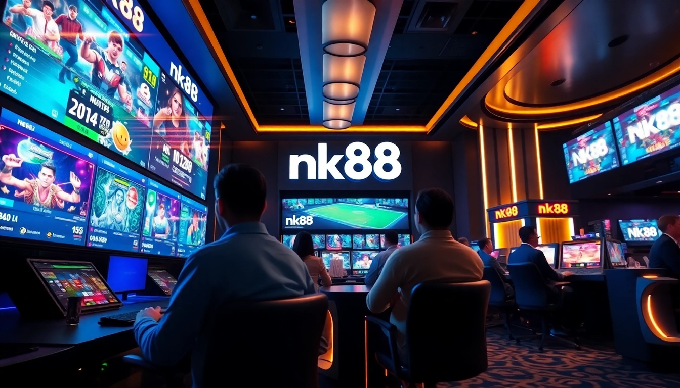 nk88 gaming interface showcasing vibrant graphics and engaged players in a modern betting environment.