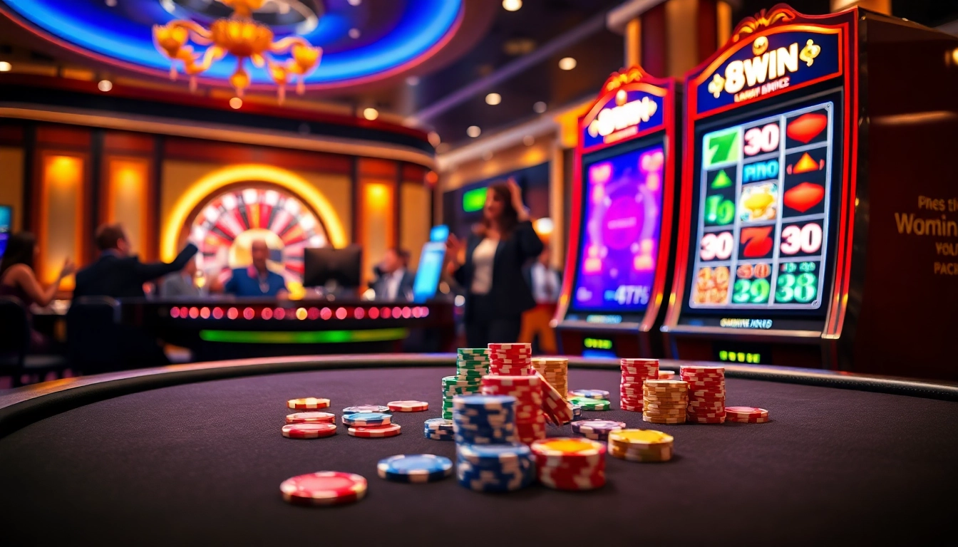 Celebrate wins at 98WIN's luxurious online casino with vibrant poker chips and a glowing roulette wheel.