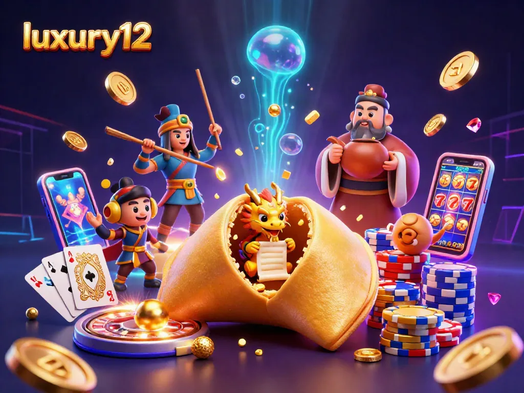 Experience the excitement of luxury12 with a vibrant casino scene featuring animated characters and dynamic gaming elements.