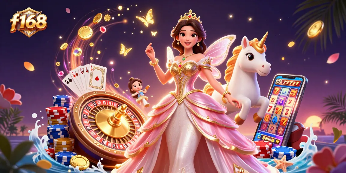 Experience exciting gameplay at f168 with a glamorous Asian character and vibrant casino elements.