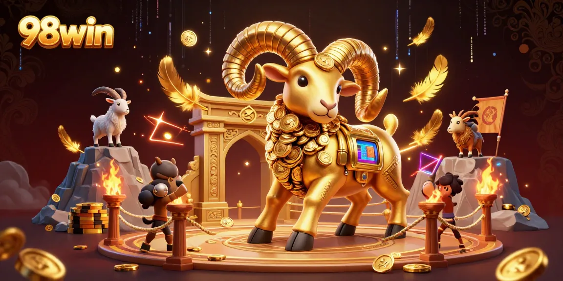 Experience the thrill with 98win's exciting casino adventure featuring a golden ram in action.