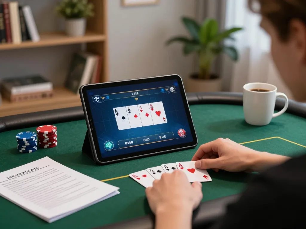 Player winning at poker on sv368 online casino app with strategy notes nearby