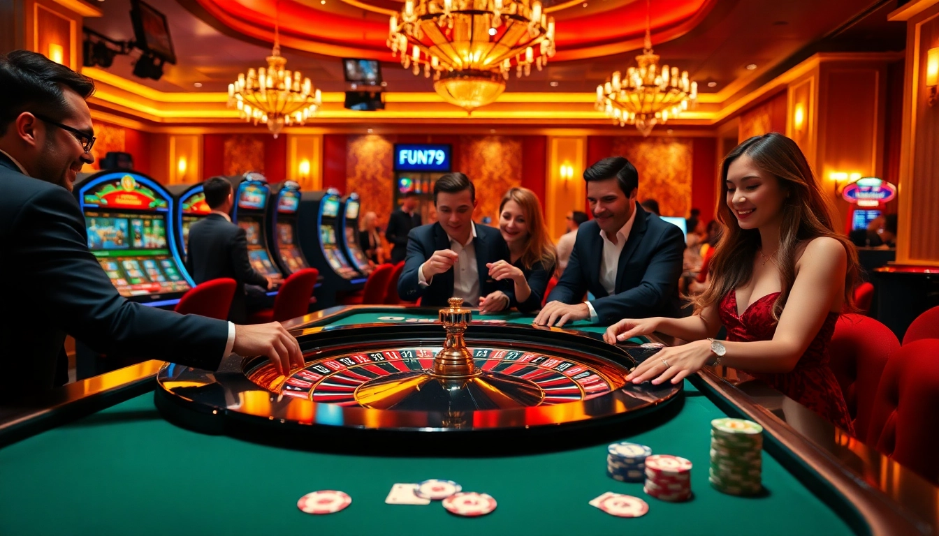 Playing a high-stakes game at FUN79 casino table showcasing excitement and engagement.