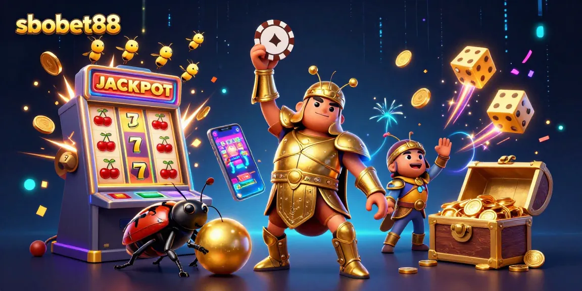 Experience sbobet88 excitement with animated casino characters celebrating a jackpot.