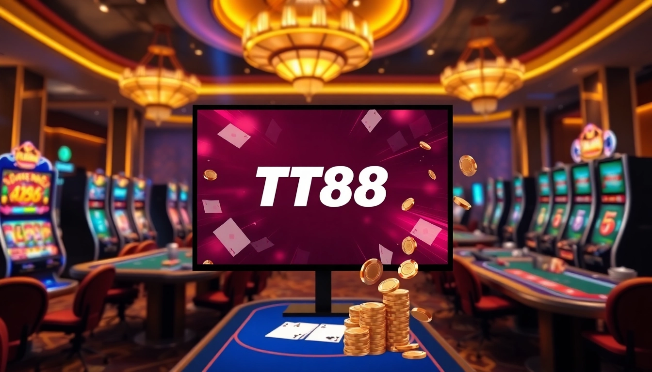 Players enjoying thrilling games at TT88 online casino with vibrant tables and animated cards.