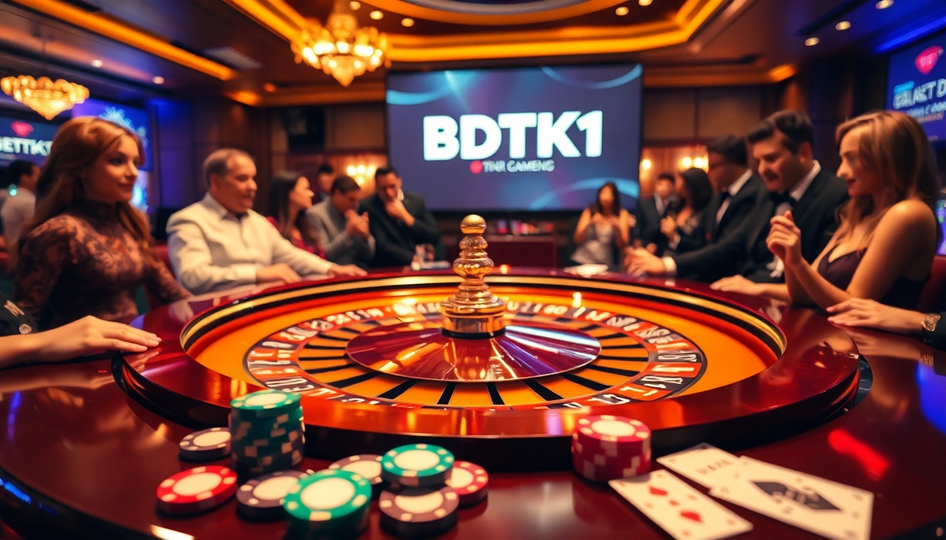 Experience the thrill of BDTK1 at a bustling casino with roulette and vibrant betting activity.