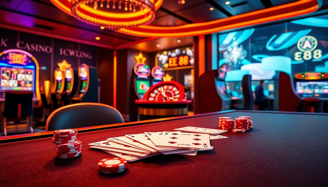 Experience the thrill of online gambling at ee88 with vibrant slot machines and a sleek gaming interface.