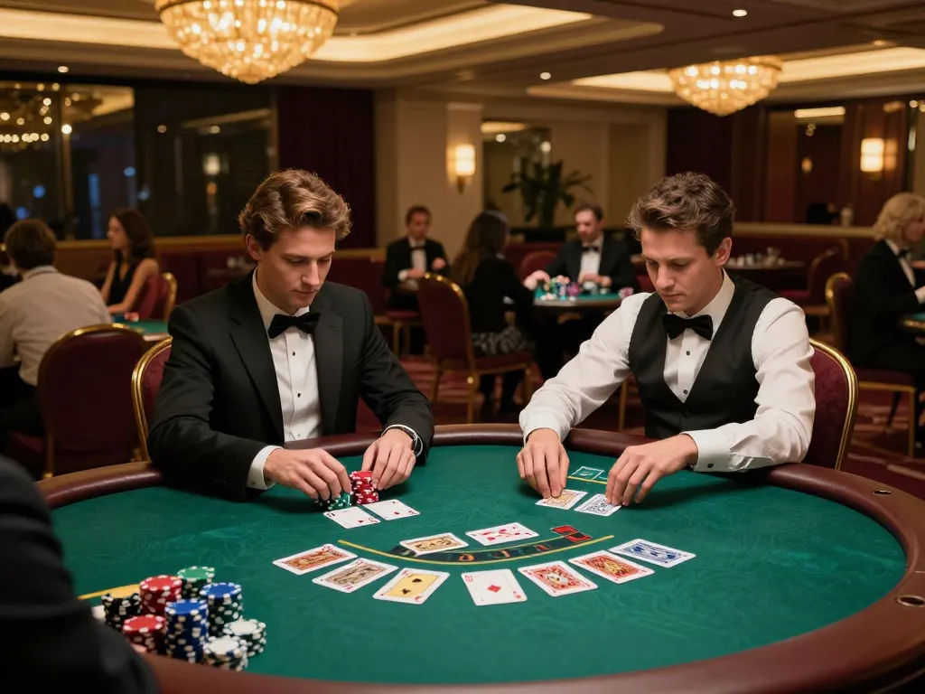 Players at a TG88 blackjack table strategizing their next moves in an upscale casino atmosphere