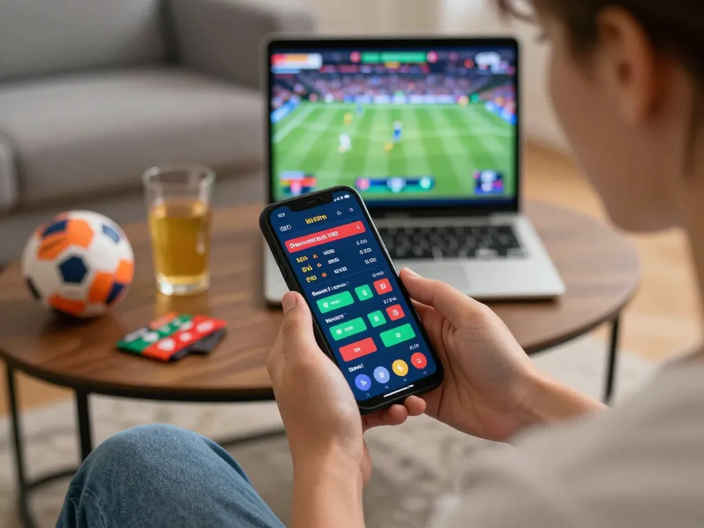 Experience the thrill of iwin sports betting with a live odds display on a smartphone in a cozy atmosphere.
