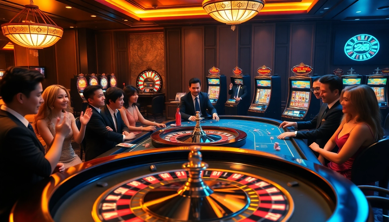 V88-themed gaming table enhances excitement in a luxurious casino atmosphere.