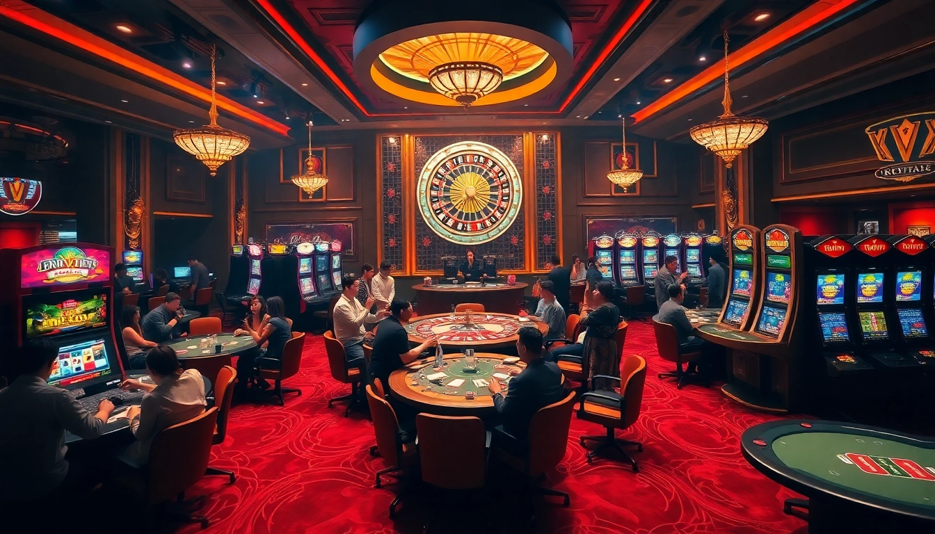 kuwin players enjoying vibrant casino games at roulette and slots with luxury surroundings