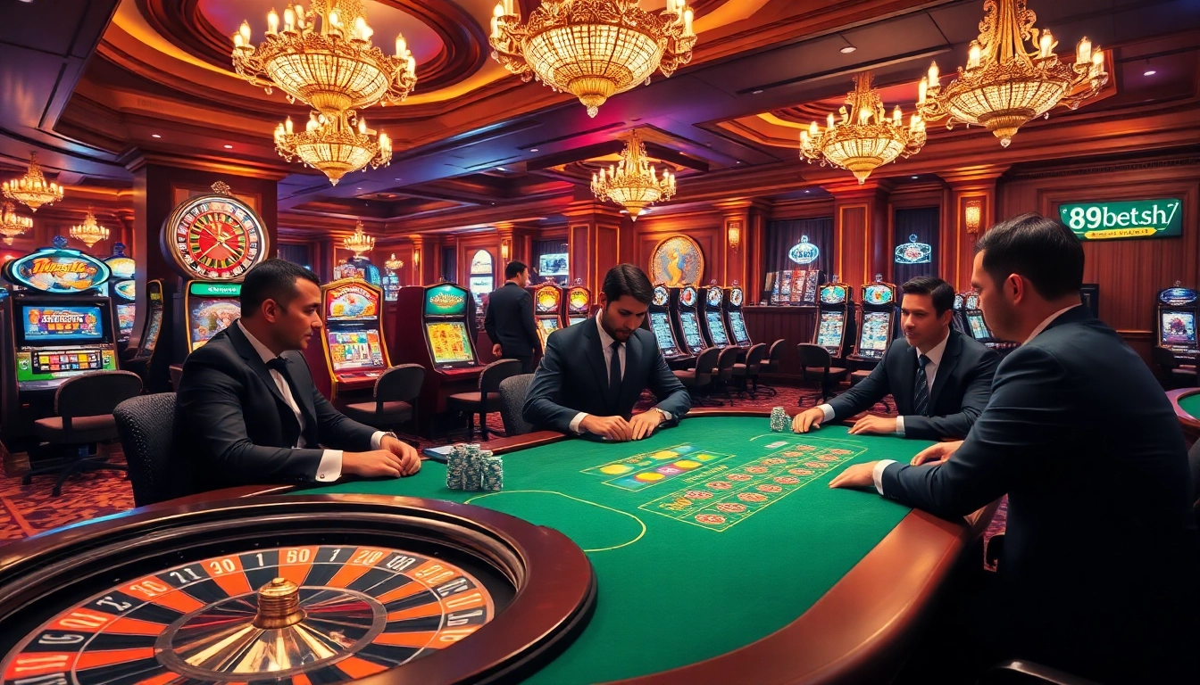 Experience the excitement of gambling at 89bet.sh with vibrant poker and roulette scenes.