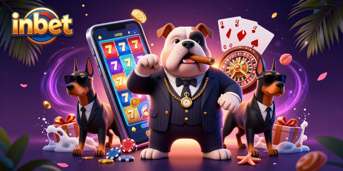 inbet betting scene showcasing fun and action with a bulldog boss and dynamic casino elements