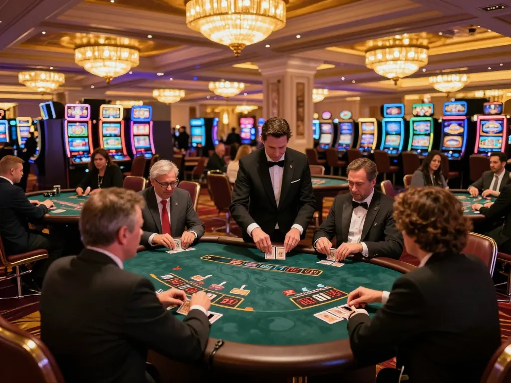Engaged players at iwin club blackjack table enjoying strategic gameplay in a luxurious Vegas casino