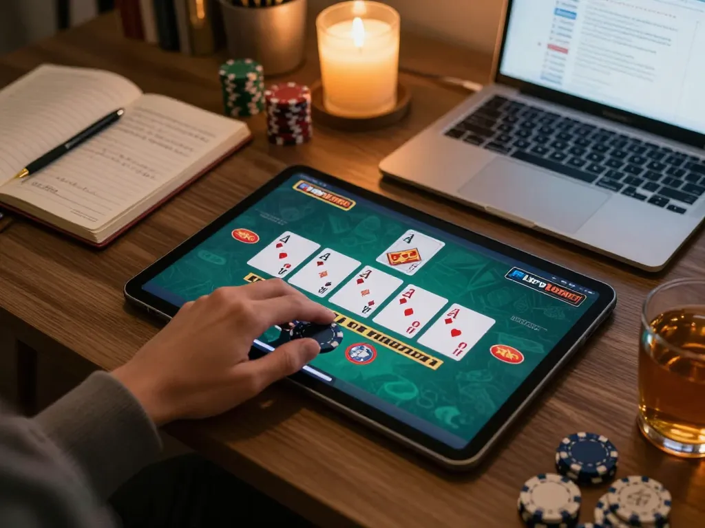 Play blackjack online with fly8800 in a cozy setting, displaying winning cards and chips.