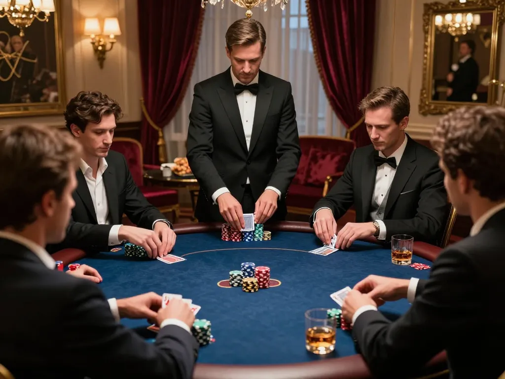 cm88 players strategizing at an exclusive poker table in a luxurious private room