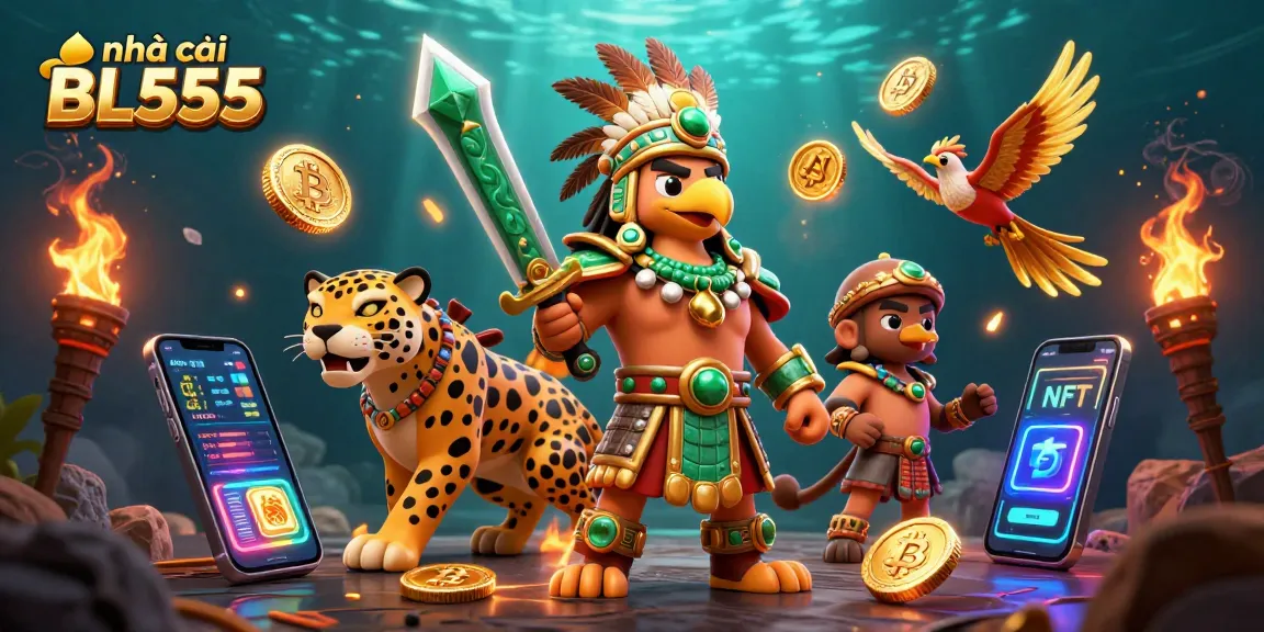 Engage with the immersive gameplay of nhà cái BL555, featuring vibrant characters and cryptocurrency elements.