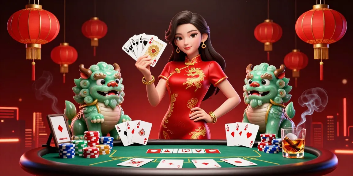 Experience thrill at bl55 with an elegant poker scene featuring a woman in a qipao dress and poker elements.