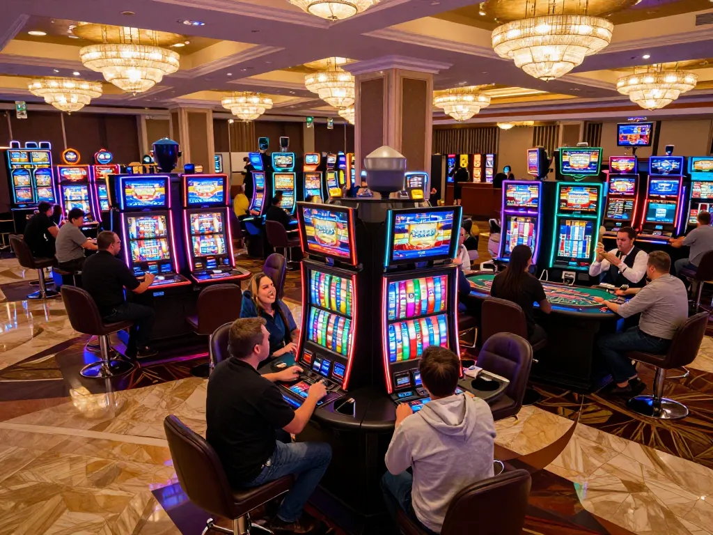 Engaged players at the hit club casino enjoying a thrilling slot machine experience