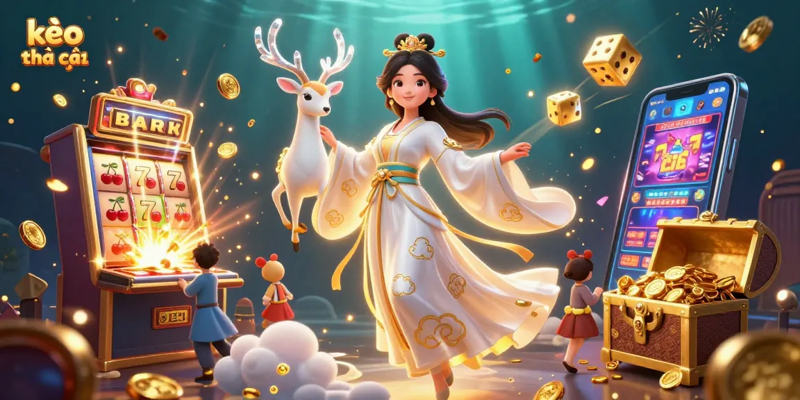 Experience kèo nhà cái and exciting casino action with vibrant illustrations of jackpots and game elements.