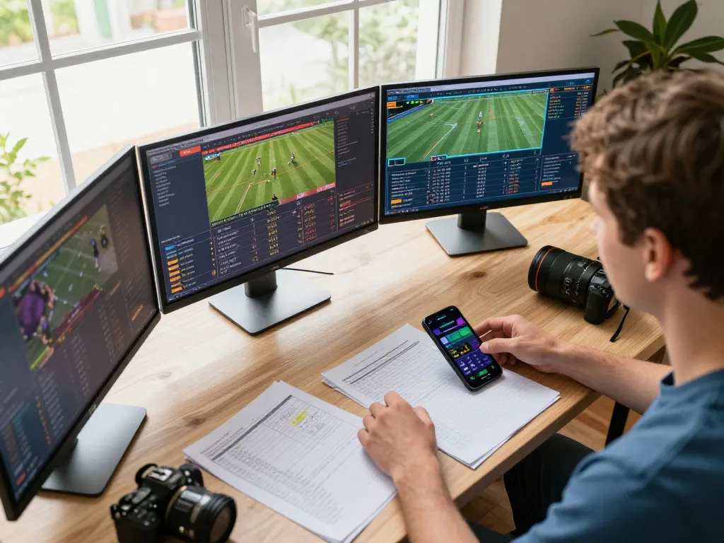 Engaged user analyzing sports betting odds and events on Hitclub from home