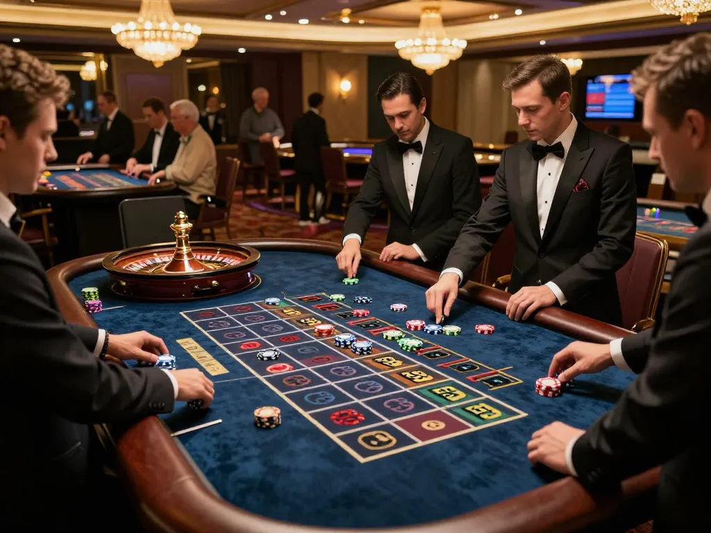Experience the excitement of GG88 live roulette with players immersed in action at a stunning casino.